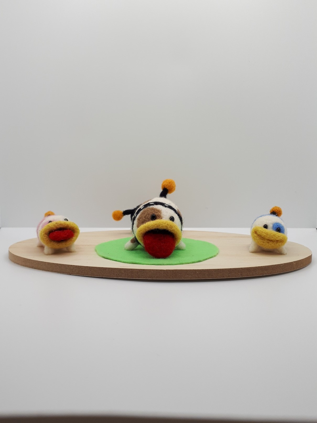 Poochy and her puppies on a disc